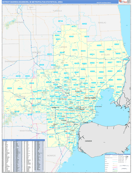 Detroit-Warren-Dearborn Metro Area Digital Map Basic Style